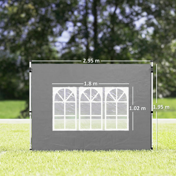 Gazebo Side Panels with Window for 3x3(m) Pop Up Gazebo, 2 Pack Sides Replacement, Dark Grey