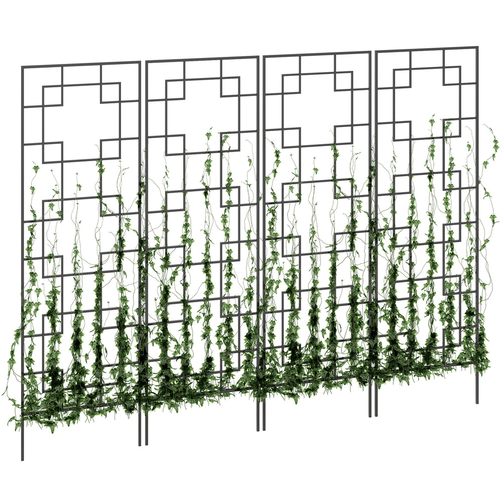 4 Pack Garden Trellis for Climbing Plants, Outdoor Metal Grid Panels for Roses, Vine Flower, Cucumber, Clematis, 72" Tall