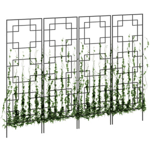 4 Pack Garden Trellis for Climbing Plants, Outdoor Metal Grid Panels for Roses, Vine Flower, Cucumber, Clematis, 72" Tall