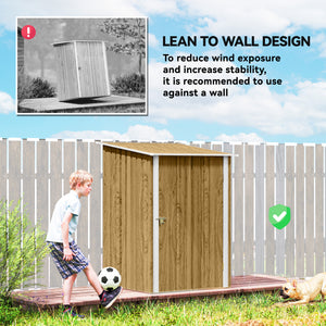 3' x 3' Lean-to Garden Storage Shed, Outdoor Galvanized Steel Tool House with Lockable Door for Patio, Backyard Lawn, Light Brown Wood Effect