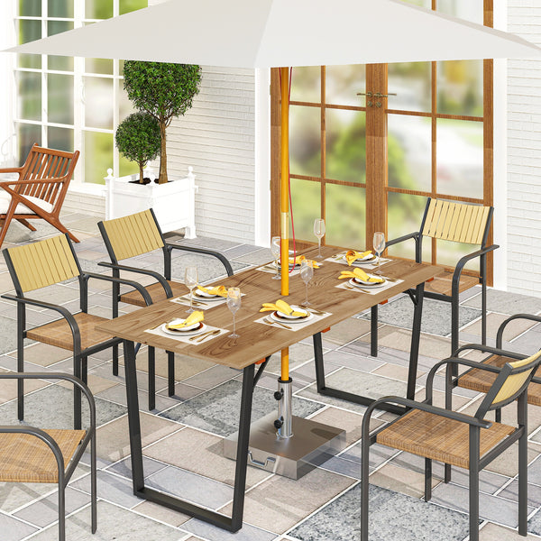 Wooden Outdoor Dining Table for 6, 69" x 32" Rectangular Patio Table with 2" Umbrella Hole, Slatted Tabletop, Indoor Outdoor Dining Furniture for Yard, Deck, Lawn