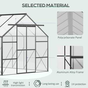 Outsunny 20' x 8' Aluminum Greenhouse Polycarbonate Walk-in Garden Greenhouse Kit with Adjustable Roof Vent, Rain Gutter and Sliding Door for Winter, Clear