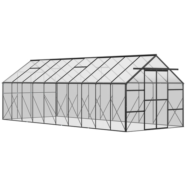 Outsunny 20' x 8' Aluminum Greenhouse Polycarbonate Walk-in Garden Greenhouse Kit with Adjustable Roof Vent, Rain Gutter and Sliding Door for Winter, Clear