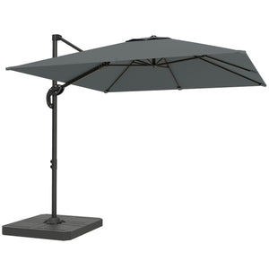 8' x 8' Offset Cantilever Patio Umbrella with Base Weights, UPF50+ Square Outdoor Cantilever Parasol with 360° Rotation, 5 Level Adjustable Tilt, Aluminum Pole, Dark Grey