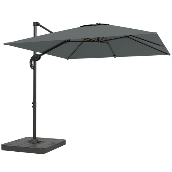 8' x 8' Offset Cantilever Patio Umbrella with Base Weights, UPF50+ Square Outdoor Cantilever Parasol with 360° Rotation, 5 Level Adjustable Tilt, Aluminum Pole, Dark Grey