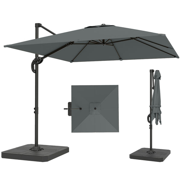8' x 8' Offset Cantilever Patio Umbrella with Base Weights, UPF50+ Square Outdoor Cantilever Parasol with 360° Rotation, 5 Level Adjustable Tilt, Aluminum Pole, Dark Grey