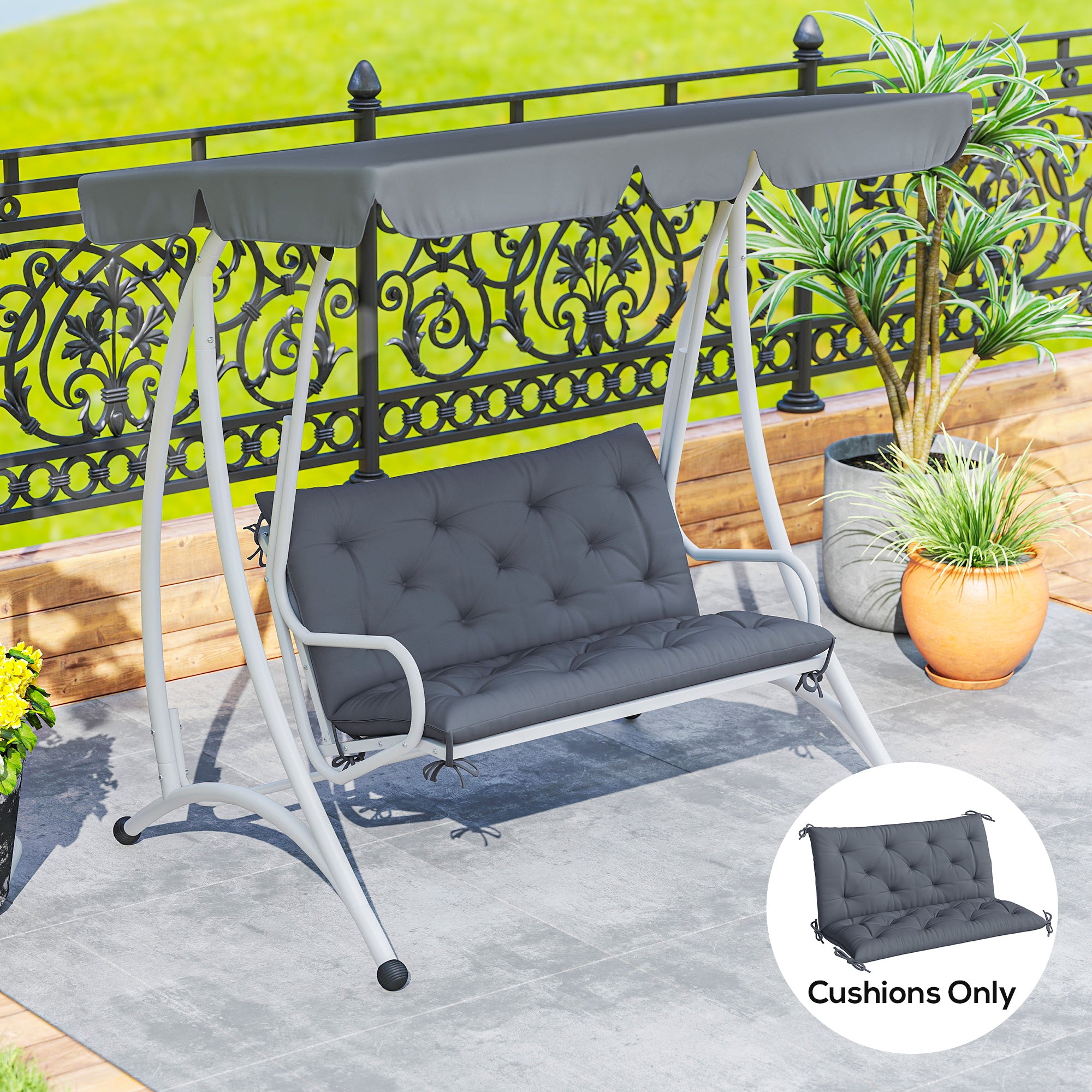 Outsunnny Porch Swing Cushion Garden Bench Cushion with Backrest