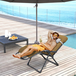 Padded Zero Gravity Chair, Folding Recliner Chair, Patio Lounger with Cup Holder, Adjustable Backrest, Removable Cushion for Outdoor, Deck, Poolside, Light Khaki