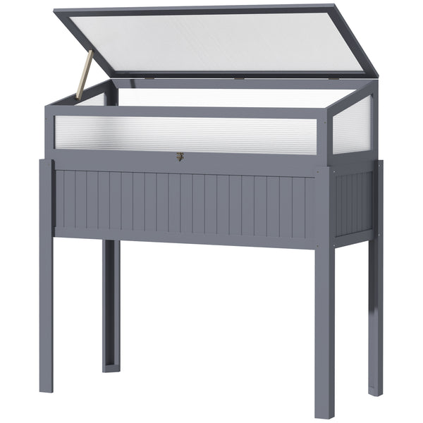 Raised Garden Bed 2-IN-1 Wood Cold Frame Greenhouse with Elevated Garden Box, Openable Top for Flowers, Vegetables, Plants, Grey