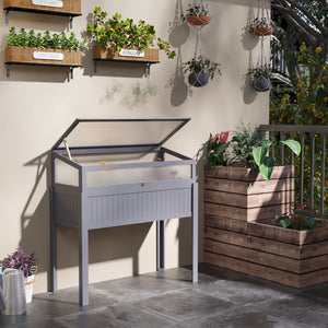 Raised Garden Bed 2-IN-1 Wood Cold Frame Greenhouse with Elevated Garden Box, Openable Top for Flowers, Vegetables, Plants, Grey