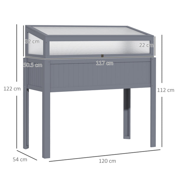 Raised Garden Bed 2-IN-1 Wood Cold Frame Greenhouse with Elevated Garden Box, Openable Top for Flowers, Vegetables, Plants, Grey