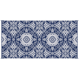 Outdoor Rug for Patio, 9' x 18' Waterproof Large Mat, Reversible Plastic Straw Rug for Decor, Portable Outside RV Camping Area Carpet Mat for Backyard Porch Deck Picnic, Blue & White Floral