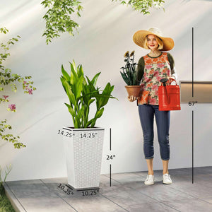 Tall Planters for Outdoor Plants Set of 3, 24 In Taper Planters with Drainage Holes, Rattan Decor Plant Pots for Indoor Outdoor Front Porch Patio Backyard, White