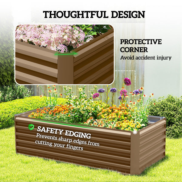 Galvanized Raised Garden Bed, 6' x 3' x 2' Outdoor Metal Planter Box, Standing Raised Bed for Growing Flowers, Herbs and Vegetables, Brown