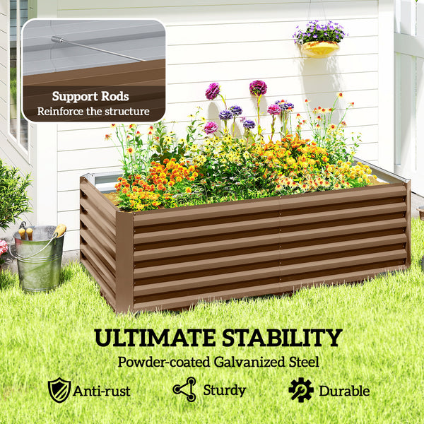 Galvanized Raised Garden Bed, 6' x 3' x 2' Outdoor Metal Planter Box, Standing Raised Bed for Growing Flowers, Herbs and Vegetables, Brown