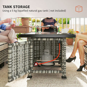 5 Pieces PE Rattan Garden Furniture Set with Gas Fire Pit Table, Loveseat Sofa, Armchairs, Patio Sofa Set with Cushions, Pillows, for Poolside, Grey