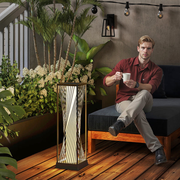 Garden Rattan Lamp, 77 cm Tall Solar Rattan Floor Lamp, Solar Garden Light with Auto On/Off LED Lights, IP44 Waterproof for Outdoor, Porch, Pathway, Terrace, Sand Brown