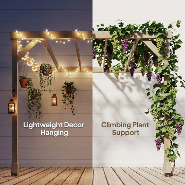 2.4 x 2.4m Lean-To Wooden Pergola Kit, Decorative Garden Gazebo with Stable Structure and Concrete Anchors, Grape Trellis for Climbing Vines, Flowers, Garden Patio, Light Brown