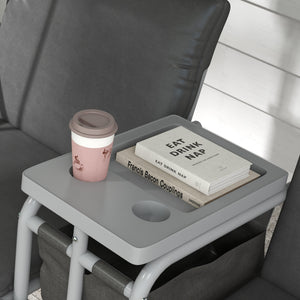 2 Person Porch Swing with Stand, Outdoor Swing with Canopy, Storage Table, 2 Cup Holders, Cushions for Patio, Backyard, Gray