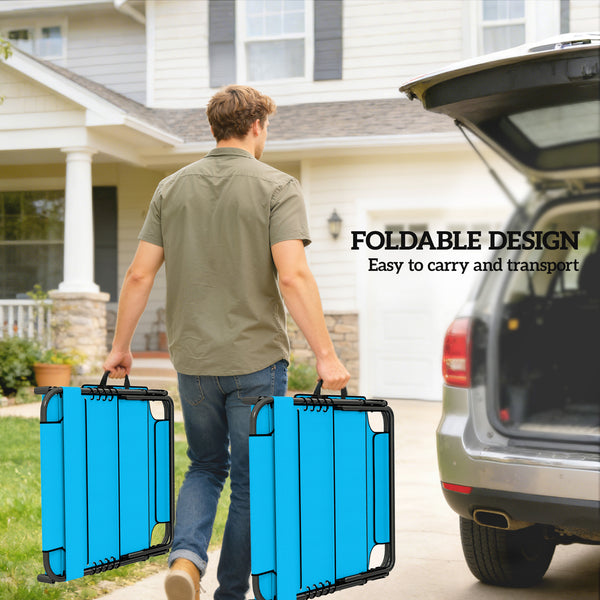 2 Piece Folding Chaise Lounge with 5-level Reclining Back, Tanning Chair with Face Hole, Outdoor Lounge Chair with Side Pocket & Headrest for Beach, Yard, Patio, Blue