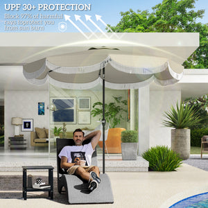 Outsunny 9FT Patio Umbrella, UPF 30+ Outdoor Market Umbrella with Crank, 8 Ribs, Push Button Tilt, Vented Patio Table Umbrella for Deck Backyard Lawn, Light Gray