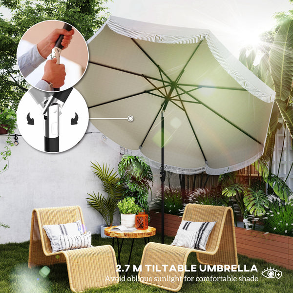 Outsunny 9FT Patio Umbrella, UPF 30+ Outdoor Market Umbrella with Crank, 8 Ribs, Push Button Tilt, Vented Patio Table Umbrella for Deck Backyard Lawn, Light Gray