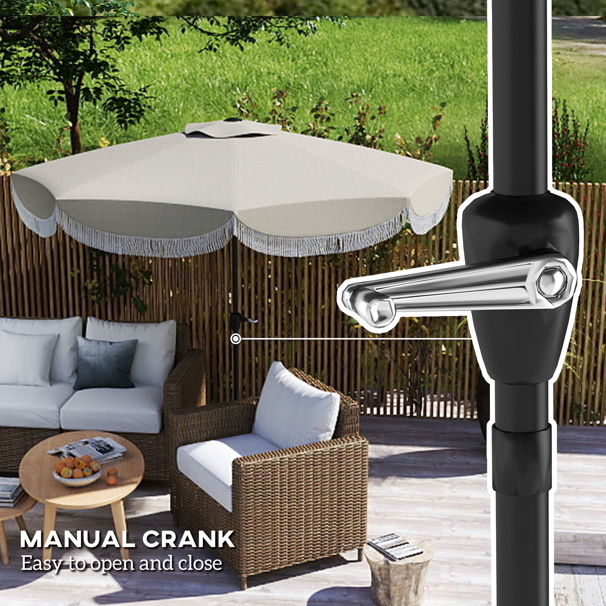 9 ft gray patio umbrella Outsunny 9FT Patio Umbrella, UPF 30+ Outdoor Market Umbrella with Crank, 8 Ribs, Push Button Tilt, Vented Patio Table Umbrella for Deck Backyard Lawn,