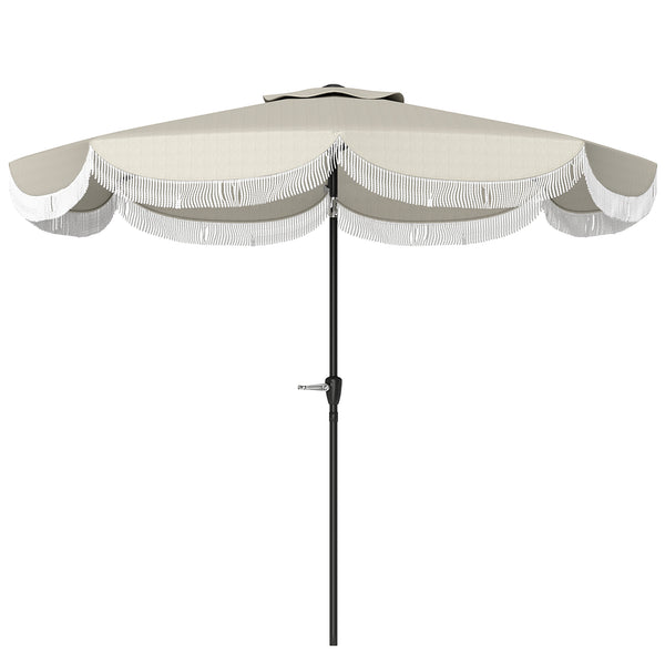 Outsunny 9FT Patio Umbrella, UPF 30+ Outdoor Market Umbrella with Crank, 8 Ribs, Push Button Tilt, Vented Patio Table Umbrella for Deck Backyard Lawn, Light Gray