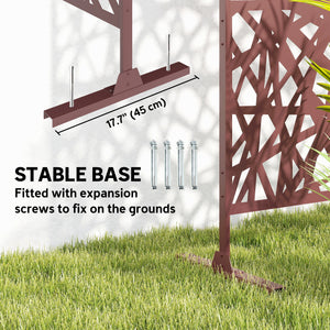 Metal Outdoor Privacy Screen, 78" x 48" Freestanding Outdoor Divider with Stand, Decorative Privacy Panel with Labyrinth Cut-out Design for Garden Patio, Dark Brown