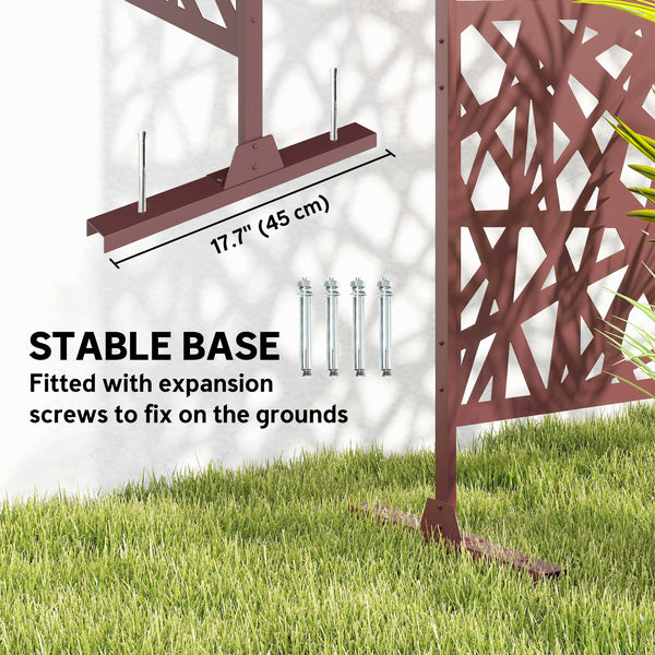 Metal Outdoor Privacy Screen, 78" x 48" Freestanding Outdoor Divider with Stand, Decorative Privacy Panel with Labyrinth Cut-out Design for Garden Patio, Dark Brown