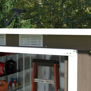9ft x 4ft Metal Garden Shed, Outdoor Tool House with Foundation Kit, Ventilations and Double Doors, Light Grey Wood Grain