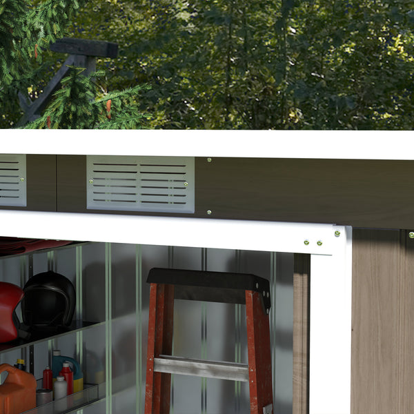 9ft x 4ft Metal Garden Shed, Outdoor Tool House with Foundation Kit, Ventilations and Double Doors, Light Grey Wood Grain