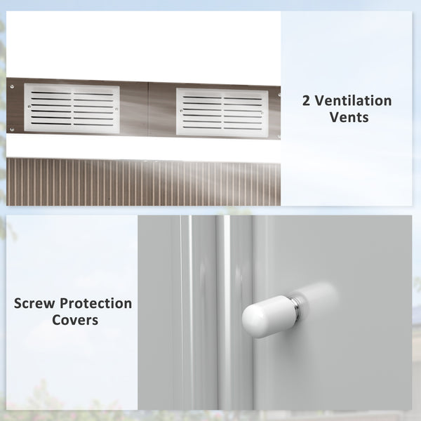 9ft x 4ft Metal Garden Shed, Outdoor Tool House with Foundation Kit, Ventilations and Double Doors, Light Grey Wood Grain