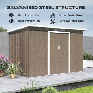 9ft x 4ft Metal Garden Shed, Outdoor Tool House with Foundation Kit, Ventilations and Double Doors, Light Grey Wood Grain