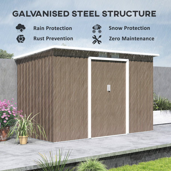 9ft x 4ft Metal Garden Shed, Outdoor Tool House with Foundation Kit, Ventilations and Double Doors, Light Grey Wood Grain