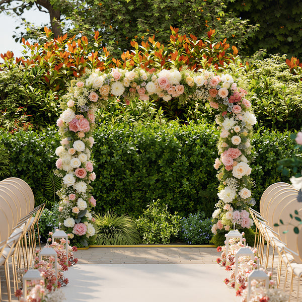 6.6 FT Wedding Arch Backdrop Stand, Square Wedding Arch with U-shaped Stakes, Gold Metal Backdrop Stand for Birthday Parties, Bridal Showers, Graduation, Ceremony