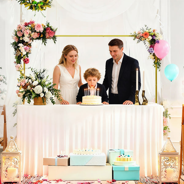 6.6 FT Wedding Arch Backdrop Stand, Square Wedding Arch with U-shaped Stakes, Gold Metal Backdrop Stand for Birthday Parties, Bridal Showers, Graduation, Ceremony