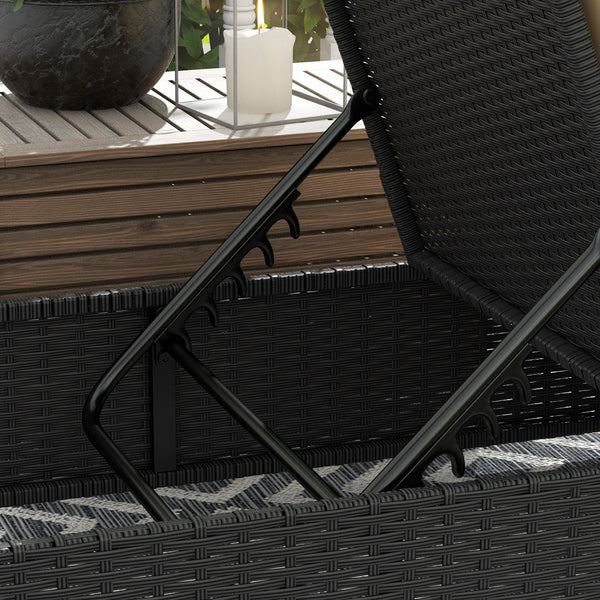 Outdoor Patio Lounger with Cushion, 5-Level Reclining Wicker Chaise Lounge Chair with Tea Tray, for Poolside, Patio, Deck, 264lb Weight Capacity, Beige