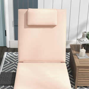Outdoor Patio Lounger with Cushion, 5-Level Reclining Wicker Chaise Lounge Chair with Tea Tray, for Poolside, Patio, Deck, 264lb Weight Capacity, Beige