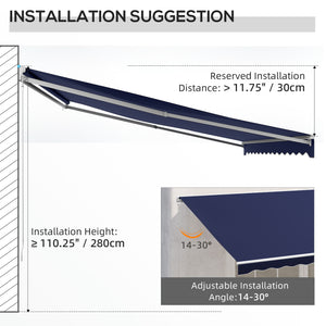 Outsunny 16' x 10' Electric Awning, Retractable Awning, UV Protection Sun Shade Shelter with Remote Controller and Manual Crank Handle for Deck, Balcony, Yard, Dark Blue