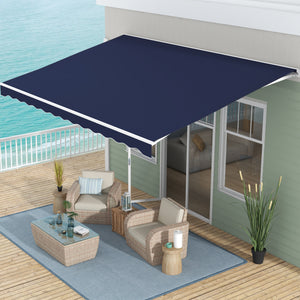 Outsunny 16' x 10' Electric Awning, Retractable Awning, UV Protection Sun Shade Shelter with Remote Controller and Manual Crank Handle for Deck, Balcony, Yard, Dark Blue