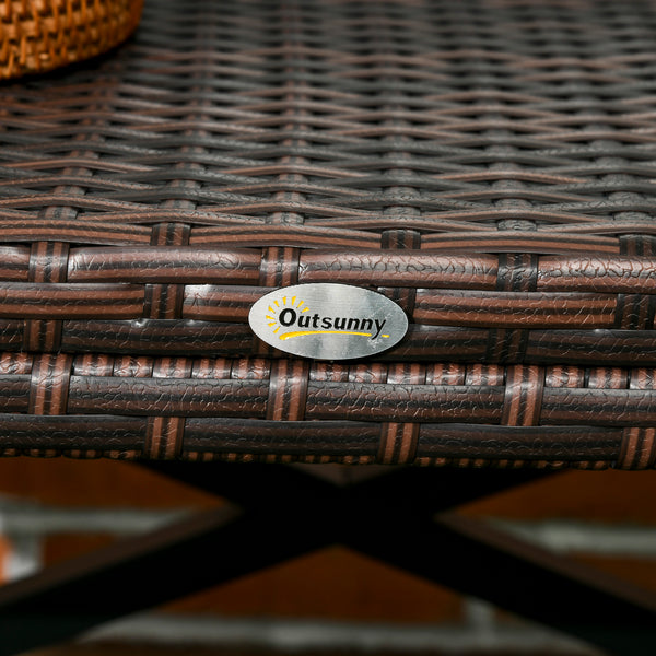 Outdoor Coffee Table, Garden PE Rattan Side Table with Plastic Board Under the Full Woven Table Top and X-Shape Frame for Patio, Balcony, Mixed Brown