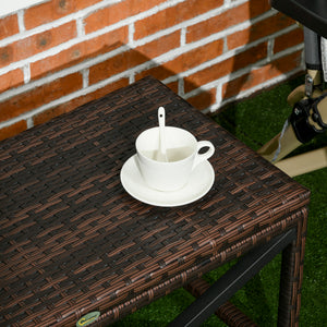 Outdoor Coffee Table, Garden PE Rattan Side Table with Plastic Board Under the Full Woven Table Top and X-Shape Frame for Patio, Balcony, Mixed Brown