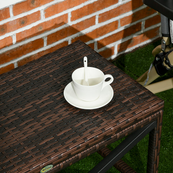 Outdoor Coffee Table, Garden PE Rattan Side Table with Plastic Board Under the Full Woven Table Top and X-Shape Frame for Patio, Balcony, Mixed Brown