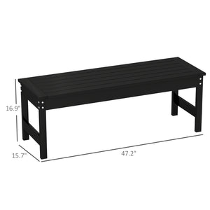 Outsunny 47" Outdoor Bench, 2-Person HDPE All-Weather Garden Bench Seat, Backless Patio Bench with Slatted Seat, Rot and Fade Resistant for Yard, Porch, Park, Black