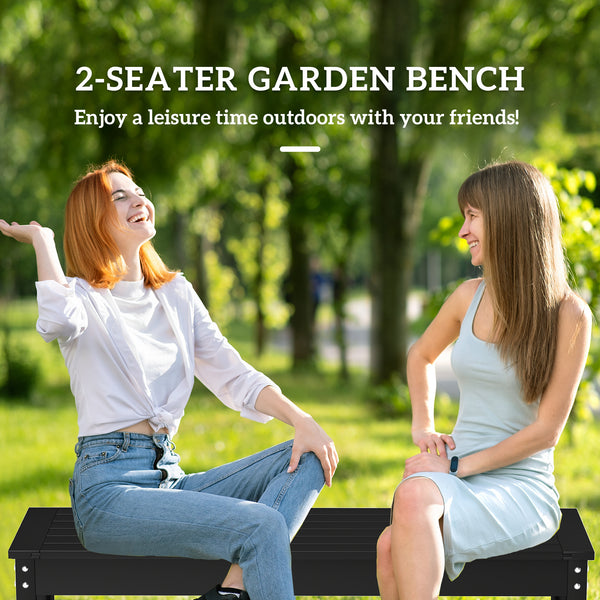 Outsunny 47" Outdoor Bench, 2-Person HDPE All-Weather Garden Bench Seat, Backless Patio Bench with Slatted Seat, Rot and Fade Resistant for Yard, Porch, Park, Black