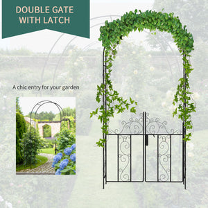 Outdoor Garden Arch with Double Gates, Metal Garden Arbor for Climbing Plants, Roses, Vines, Wedding Arch for Outdoor, 125L x 38W x 227H cm, Black