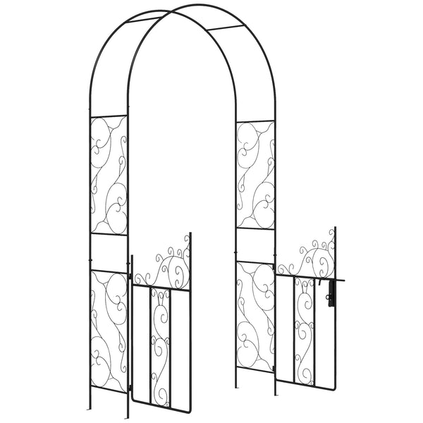 Outsunny 7.5' Metal Garden Arch with Gate, Garden Arbor Trellis for Climbing Plants, Roses, Vines, Wedding Arch for Outdoor Garden, Lawn, Backyard, Black