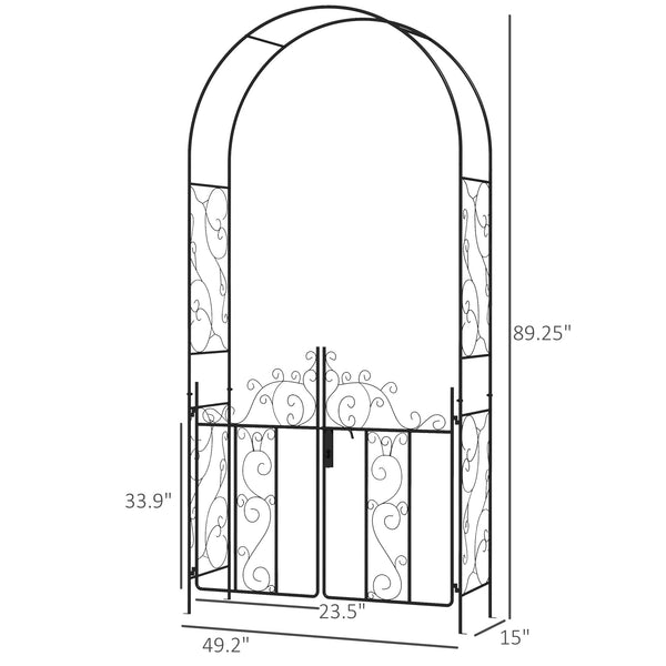 Outsunny 7.5' Metal Garden Arch with Gate, Garden Arbor Trellis for Climbing Plants, Roses, Vines, Wedding Arch for Outdoor Garden, Lawn, Backyard, Black