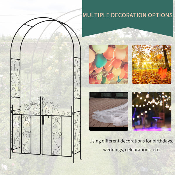 Outdoor Garden Arch with Double Gates, Metal Garden Arbor for Climbing Plants, Roses, Vines, Wedding Arch for Outdoor, 125L x 38W x 227H cm, Black